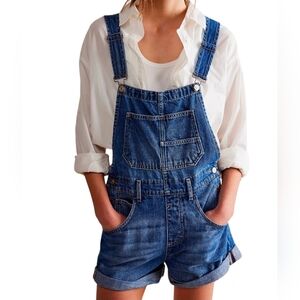 Free People  We The Free Ziggy Shortalls  Blue Denim Women's Overalls Size XL